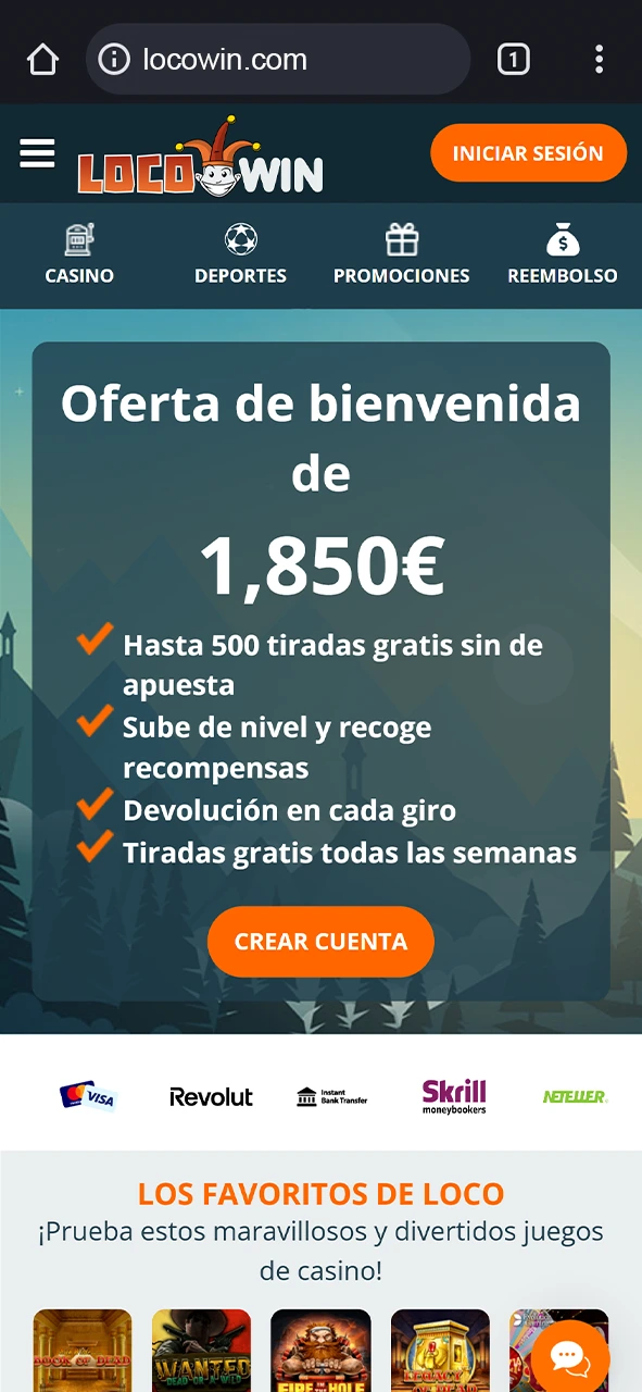 Abre la página web de LocoWin con el navegador de tu teléfono.
