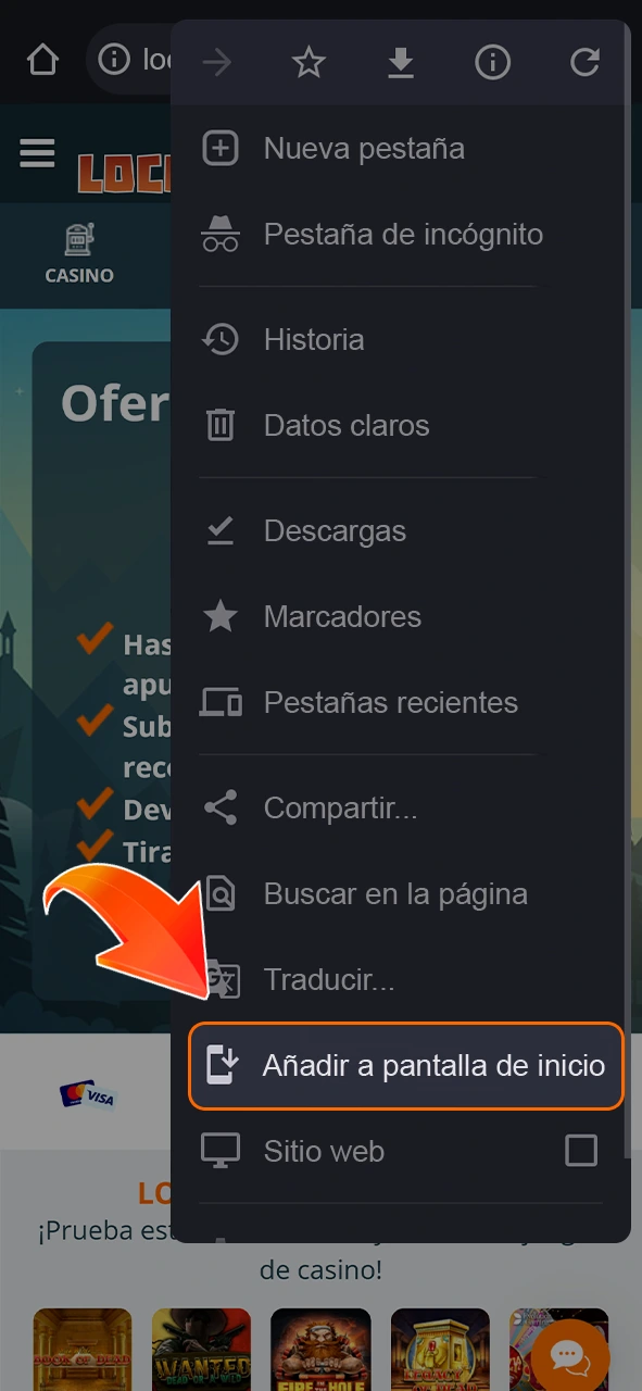 Añade el icono de la aplicación LocoWin al escritorio de tu teléfono.
