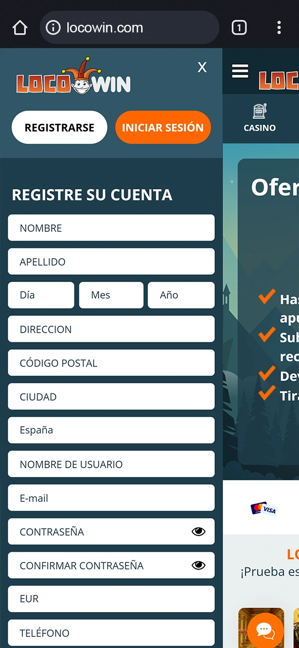 Crea una cuenta en LocoWin.