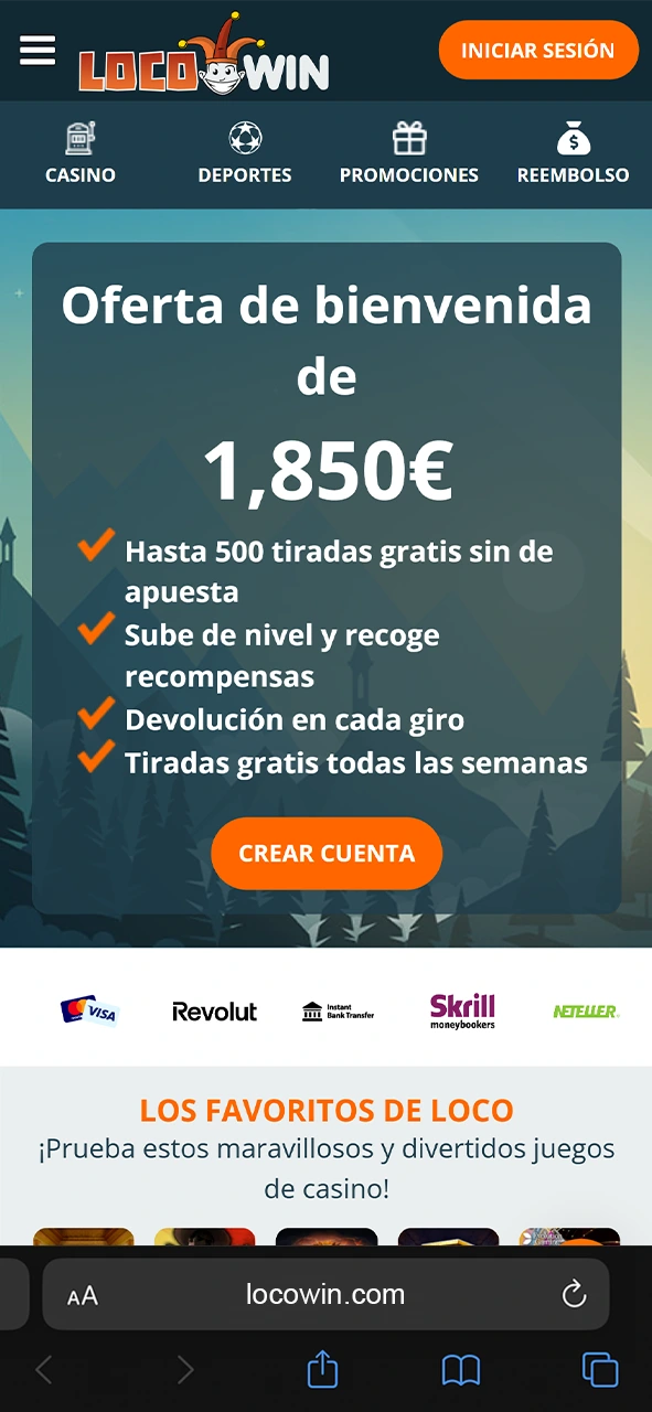 Abre tu navegador y ve a la página web de LocoWin.