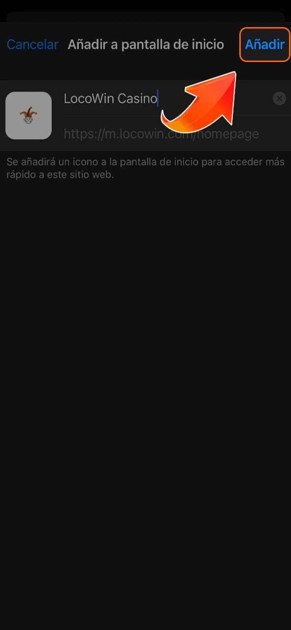 Confirma la adición de la aplicación LocoWin.