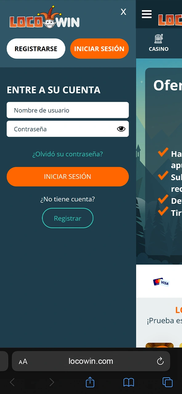 Inicie sesión en su cuenta de LocoWin.