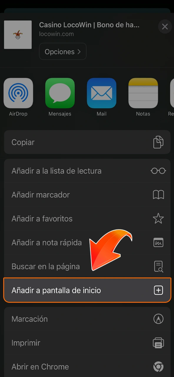 Añade LocoWin a tu pantalla de inicio.