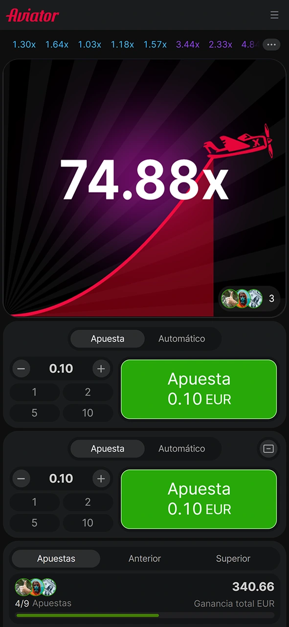 Captura de pantalla del proceso del juego Aviator en LocoWin.