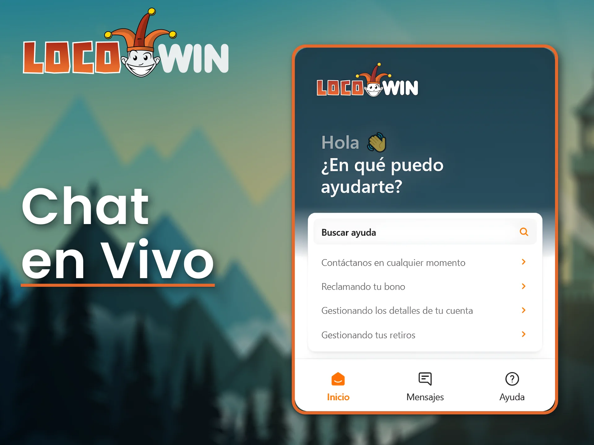 Usa el chat en vivo para recibir ayuda rápida en LocoWin.