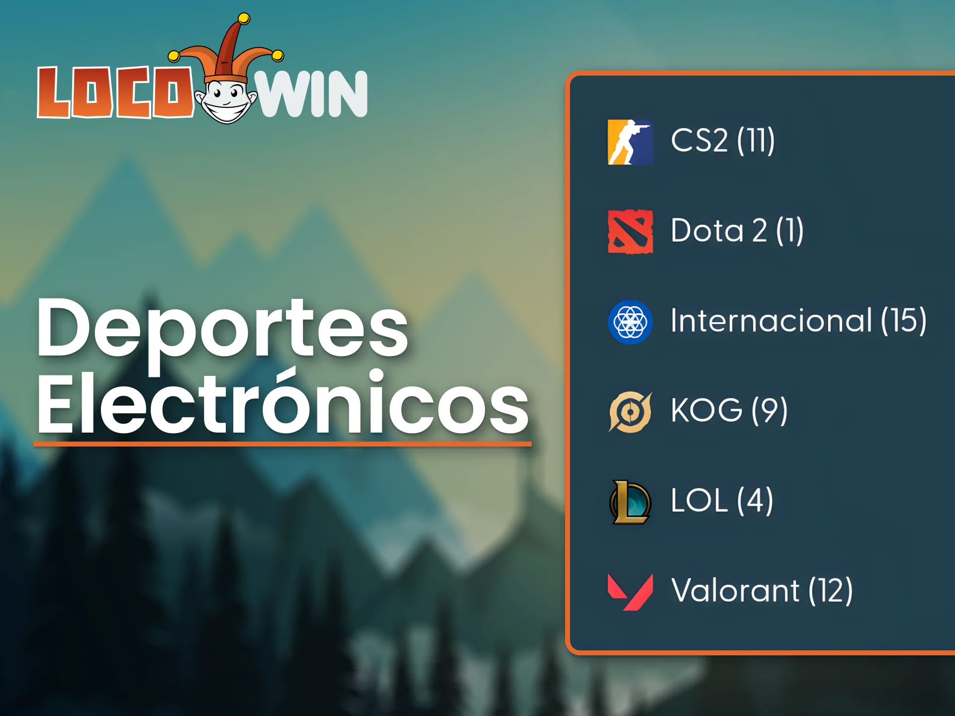 Las principales disciplinas de e-sports están abiertas para apostar en LocoWin.