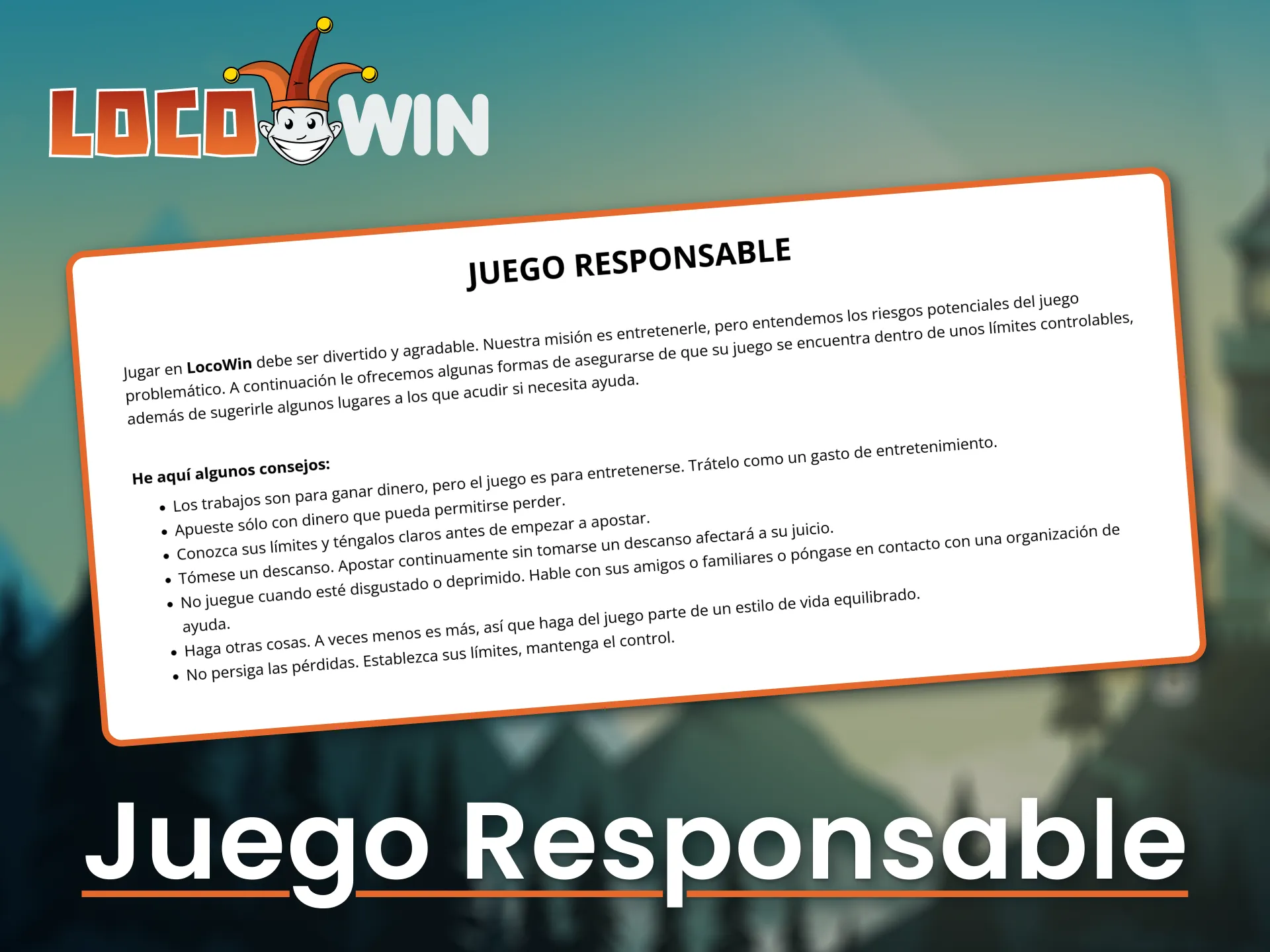 Juega con responsabilidad y diviértete sin preocupaciones en LocoWin.