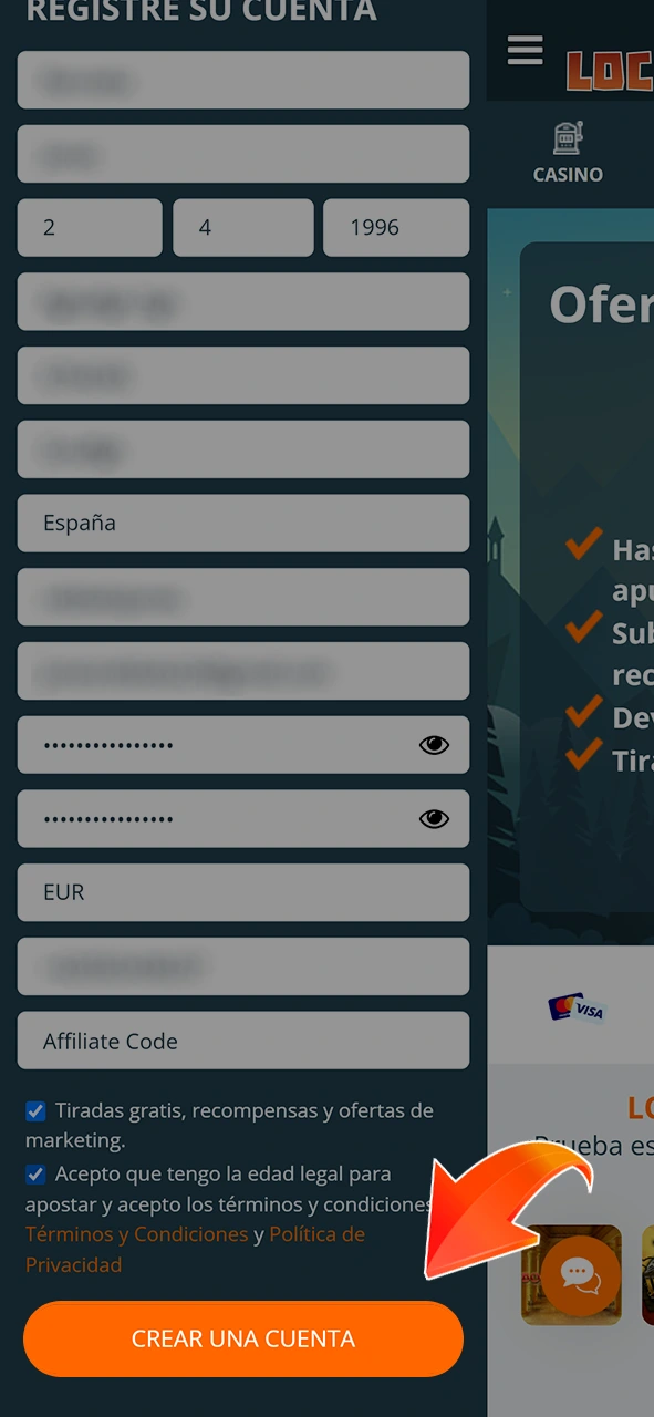 Comprueba los datos introducidos y confirma tu registro en LocoWin.
