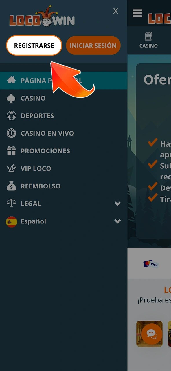 Inicie el proceso de registro en LocoWin.