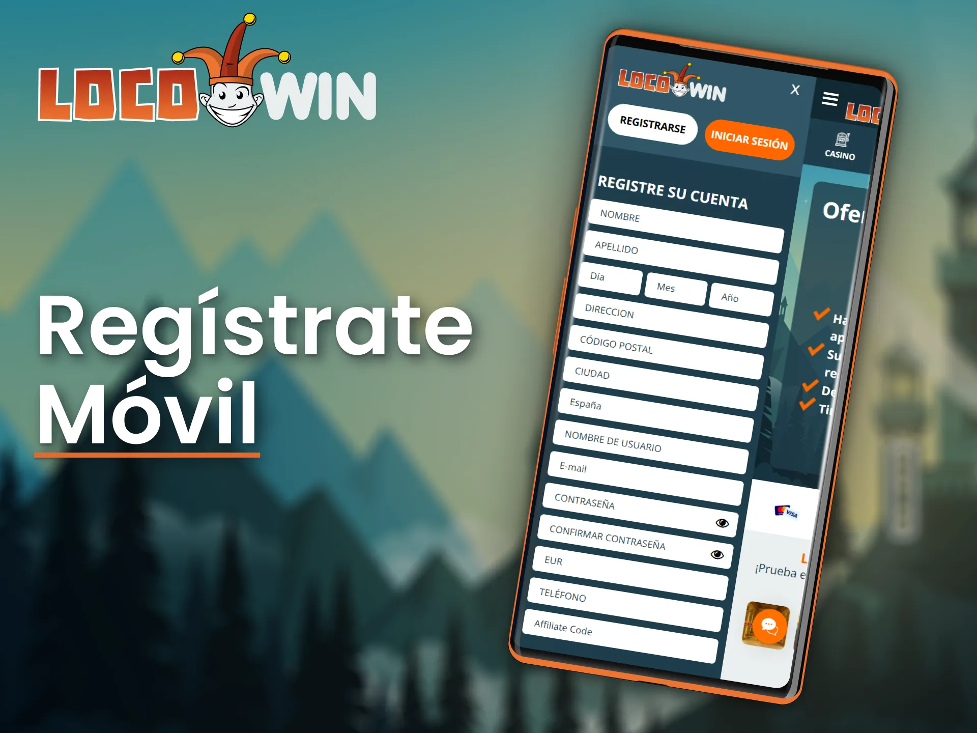 Regístrate en LocoWin fácilmente desde tu teléfono móvil y empieza a jugar.
