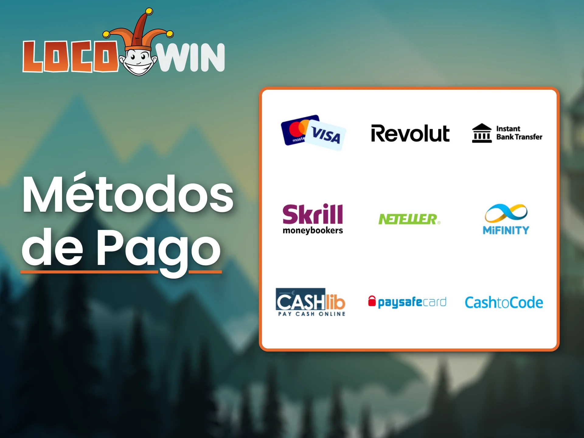 Elige un método de pago entre las opciones disponibles en LocoWin.
