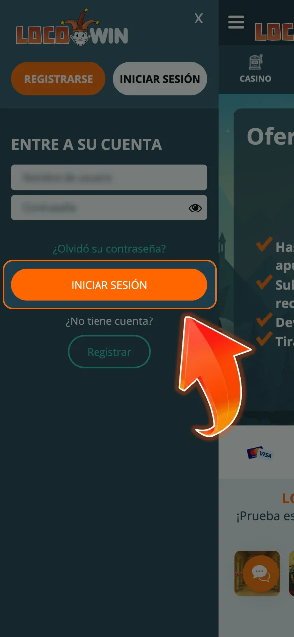 Empieza en LocoWin, inicia sesión y busca Promociones.