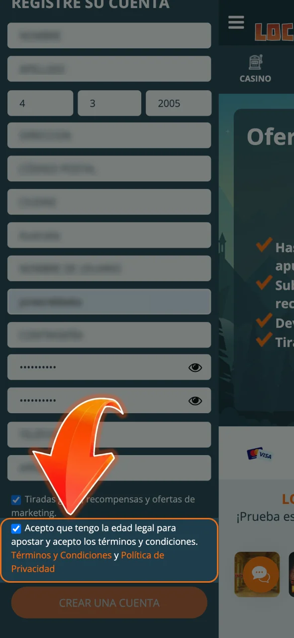 Lee las reglas en LocoWin y marca la casilla para continuar.