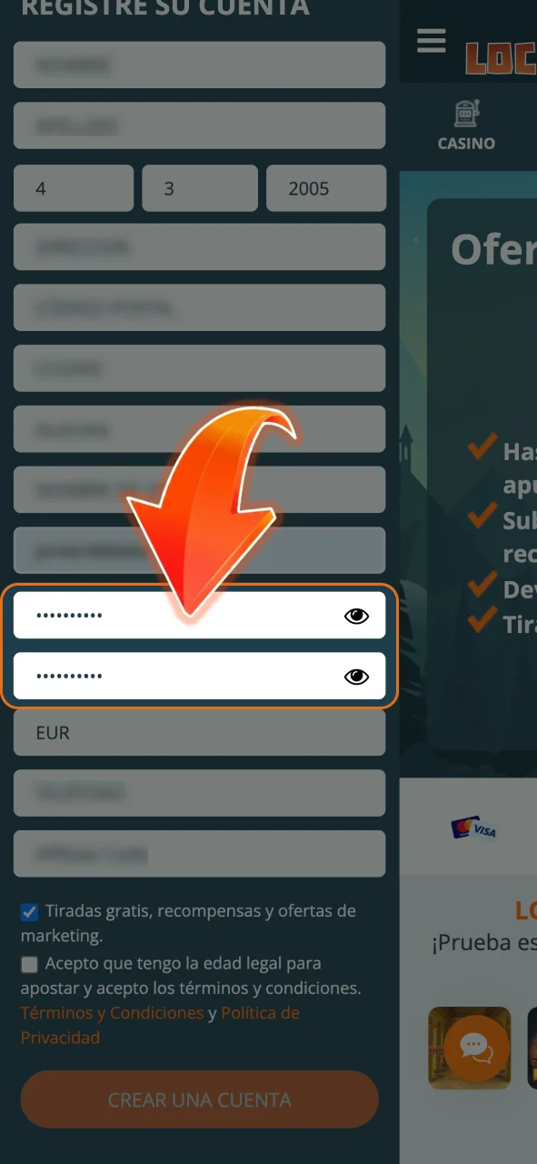 Crea una contraseña segura en LocoWin y protege tu cuenta.