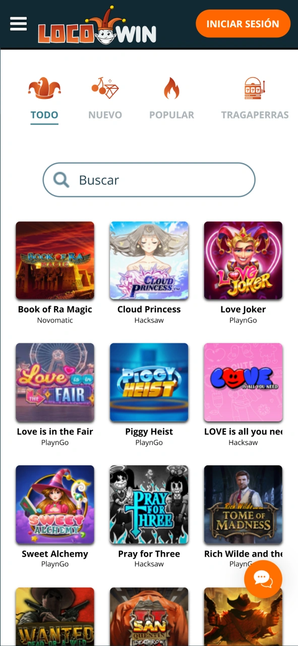 Navega por la categoría de tragaperras y juegos populares en el casino móvil de LocoWin.