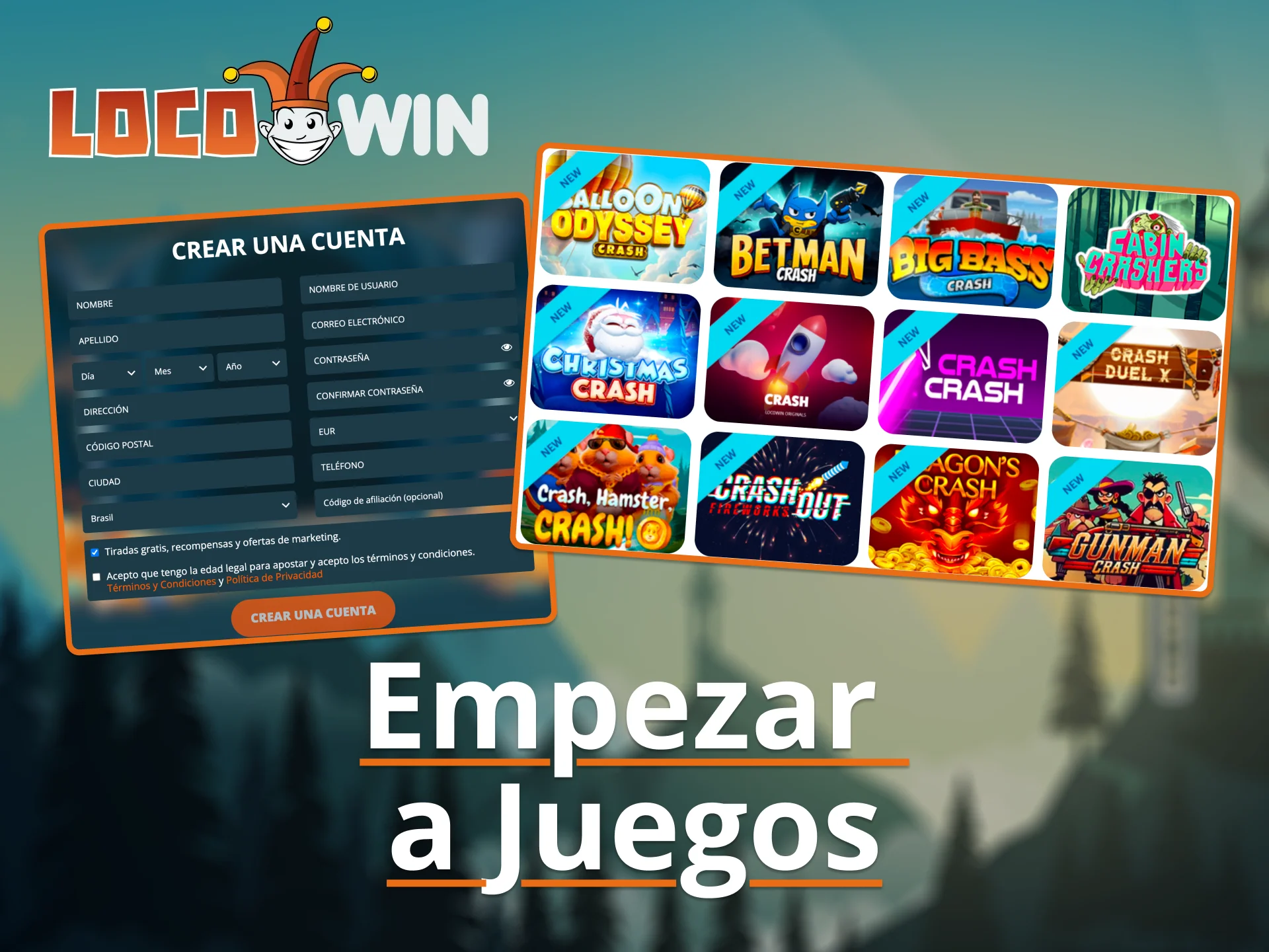 Regístrate y juega a los juegos crash en LocoWin.
