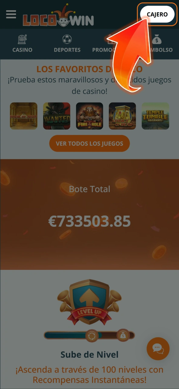 Dirígete al cajero de LocoWin y gestiona tus fondos fácilmente.